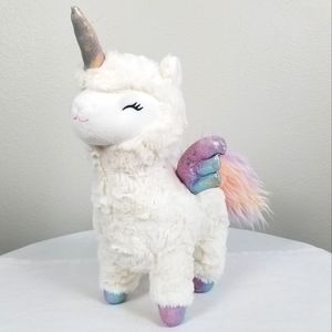 Kellytoy Magical White Fluffy Alpaca Llama Winged Unicorn Pegasus Plushie Toy